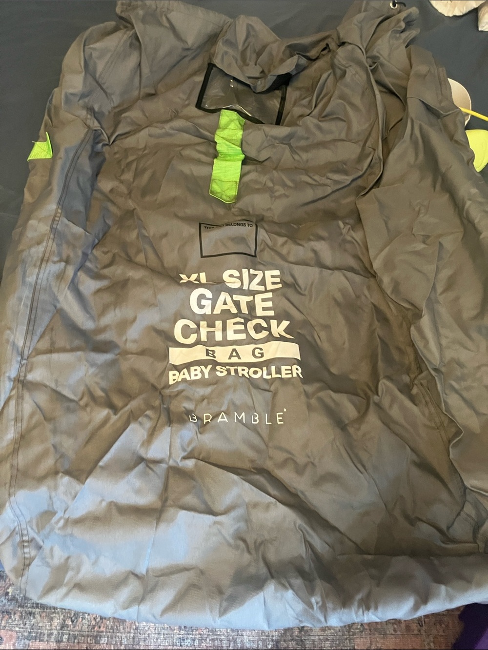 Kids' Gray Stroller Gate-Check Bag with Green Accents
